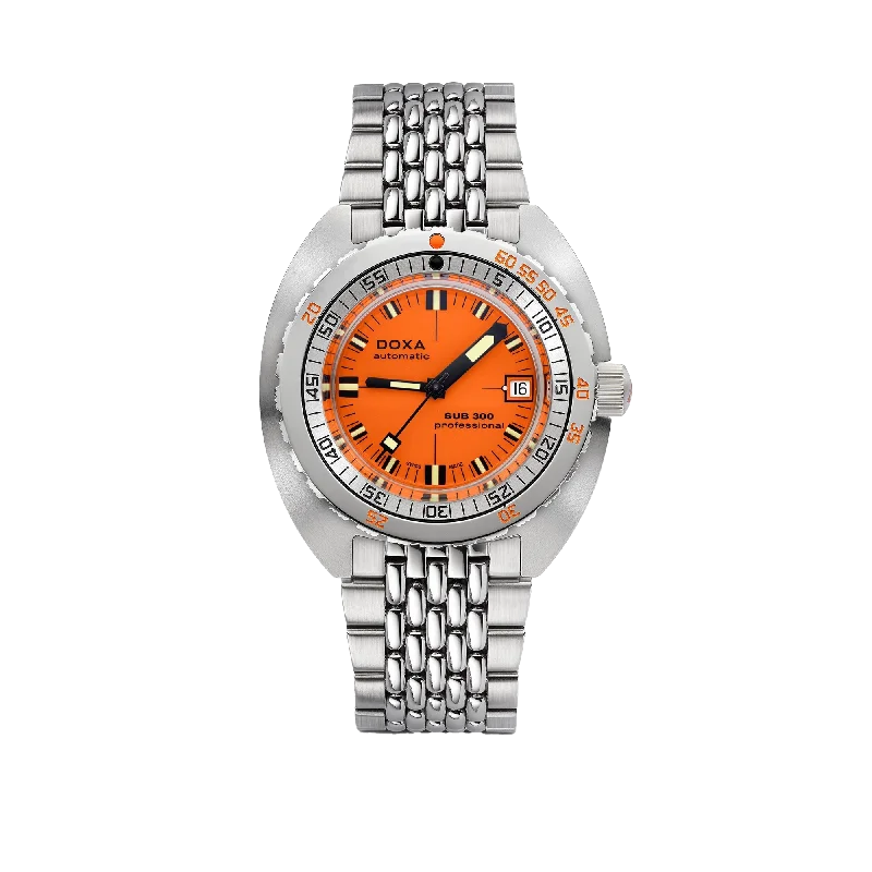 sports watches with step tracking and calorie count for fitness-DOXA SUB 300 Professional, stainless steel bracelet