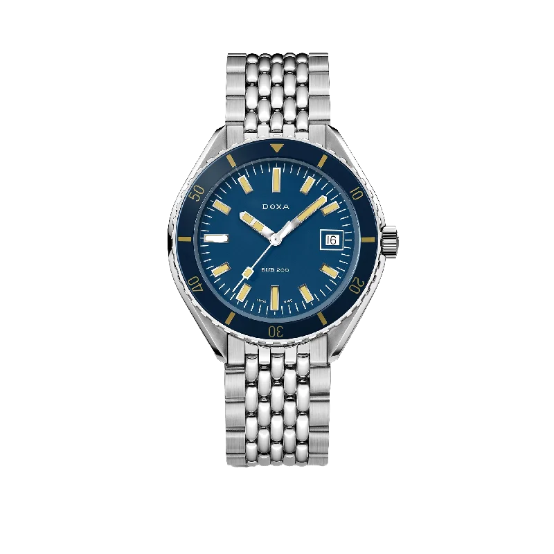 best watches for travel with time zone features-DOXA SUB 200 Caribbean, stainless steel bracelet