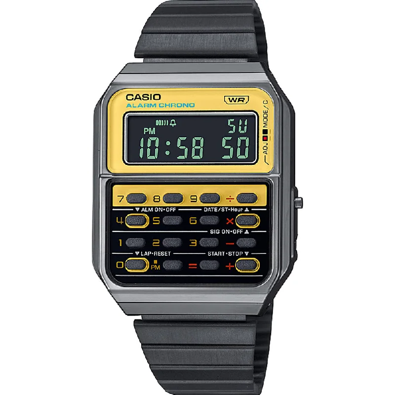 hybrid fitness trackers with classic design and activity tracking-Casio CA500WEGG-9B Vintage Calculator Watch