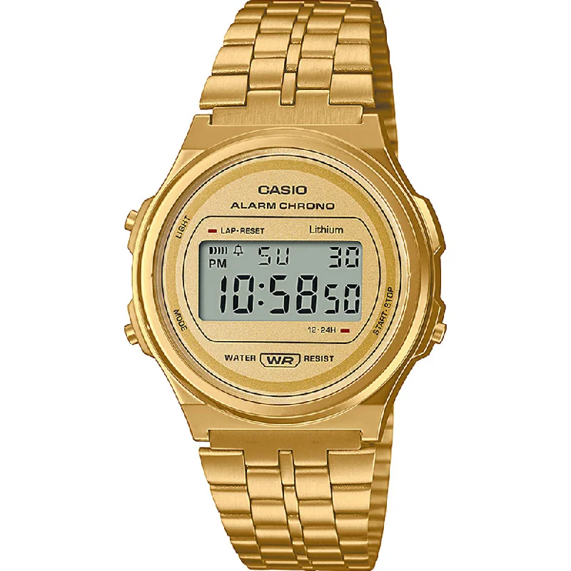 sport watches with step counter and workout tracking for fitness-Casio Vintage A171WEG-9A Gold Digital Watch