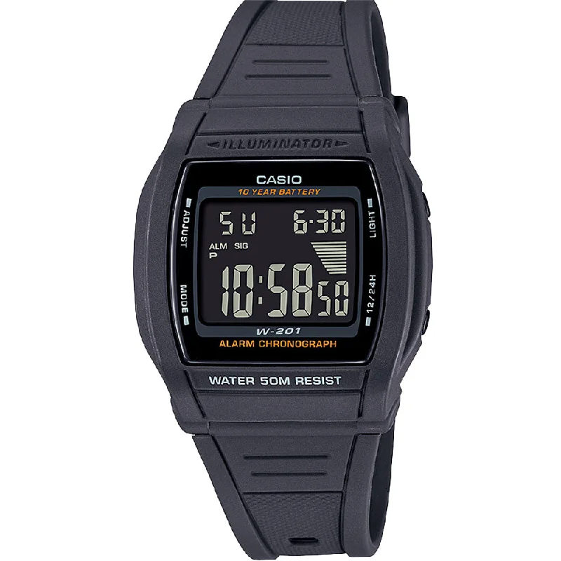 sport watches with pedometer and calorie tracker for fitness-Casio W201-1 LCD Digital Watch