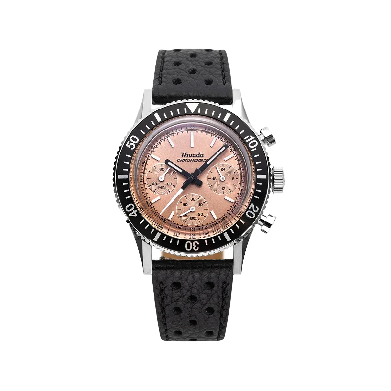 solar-powered watches for men with sustainable and stylish features-Nivada Grenchen Chronoking Mecaquartz Salmon