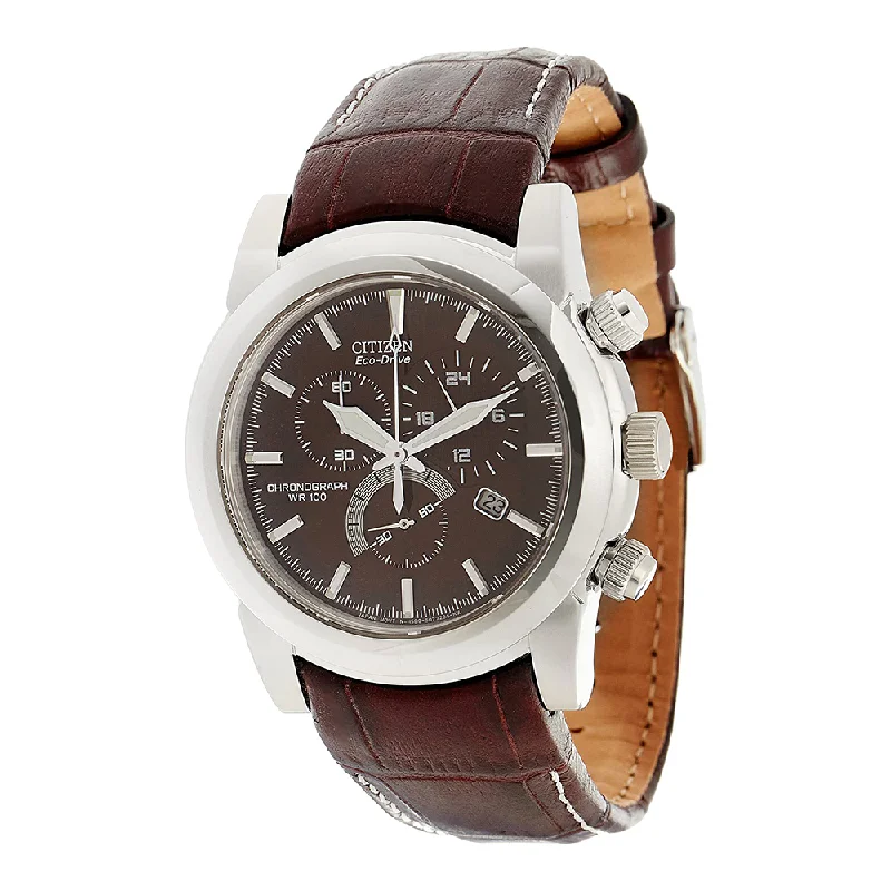 fitness watches with integrated GPS for cycling and running-Citizen Eco-Drive Analog Brown Dial Men's Watch-AT0555-18X