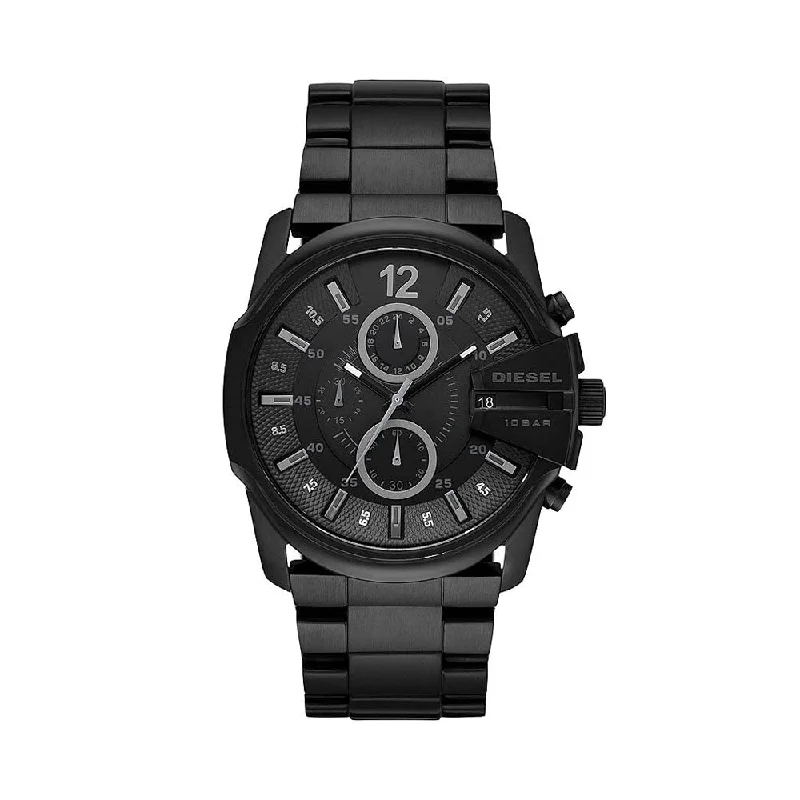 fitness watches for women with built-in GPS and heart rate sensor-Diesel Master Chief Chrono Analog Black Dial Men's Watch-DZ4180