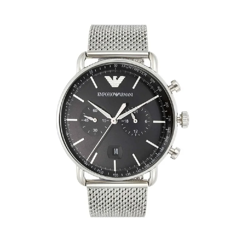 solar-powered watches for sustainable and eco-conscious fashion-EMPORIO ARMANI AR11104 Black Aviator Watch For Men