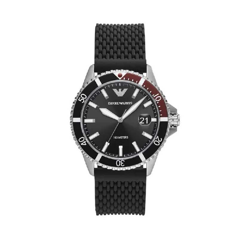 sports watches for men with multiple fitness modes and GPS-Emporio Armani Diver Analog Black Dial Men's Watch-AR11341