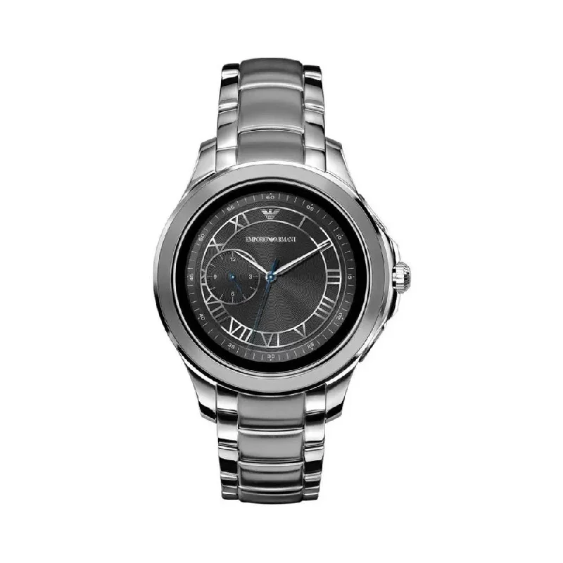 fitness watches for men with heart rate monitoring and workout modes-Emporio Armani Mens Connected Stainless Steel Plated Touchscreen Analog Watch - ART5010