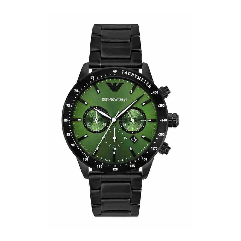 watches with interchangeable bands for versatility and style-Emporio Armani Mens Mario Green Dial Stainless Steel Chronograph Watch - AR11472