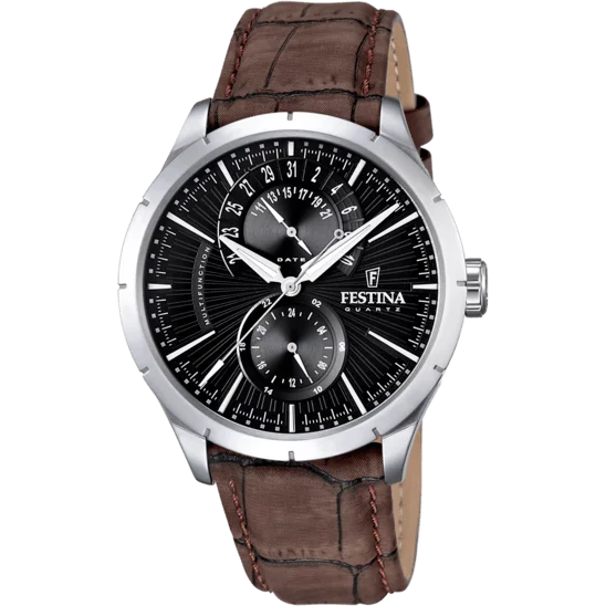 watches for women with gemstone-encrusted dials and elegant designs-Festina Retro Leather Multifunction Mens Watch I Model F16573/4 Quartz Movement