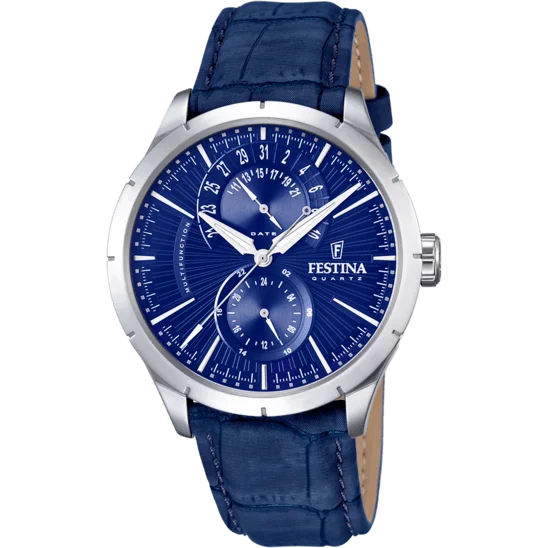 luxury watches with automatic movement and sleek design-Festina Retro Leather Multifunction Mens Watch I Model F16573/7 Quartz Movement