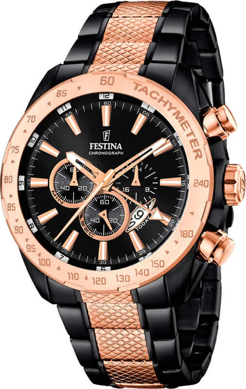 fitness watches for women with built-in GPS and heart rate sensor-Festina Prestige Stainless Steel Chronograph Mens Watch I Model F16888/1 Quartz Movement