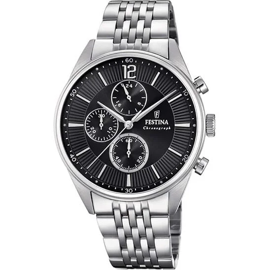 durable outdoor watches with GPS and barometer-Festina Timeless Chronograph Stainless Steel Chronograph Mens Watch I Model F20285/4 Quartz Movement