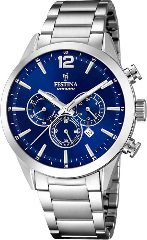 hybrid watches for men with health tracking and sporty look-Festina Timeless Chronograph Stainless Steel Chronograph Mens Watch I Model F20343/7 Quartz Movement