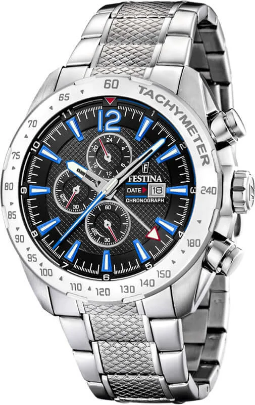 stylish watches for men with modern design and durable build-Festina Chrono Sport Stainless Steel Chronograph Mens Watch I Model F20439/5 Quartz Movement