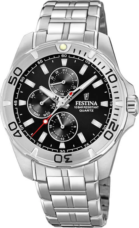 hybrid watches for outdoor use with GPS tracking and compass-Festina Multifunction Stainless Steel Multifunction Mens Watch I Model F20445/3 Quartz Movement