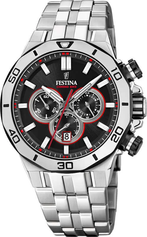 solar-powered outdoor watches with eco-friendly materials-Festina Chrono Sport Stainless Steel Chronograph Mens Watch I Model F20448/4 Quartz Movement