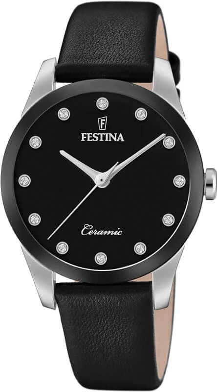 classic leather strap watches for formal occasions-Festina Ceramic Analog Ladies Watch I Model F20473/3 Quartz Movement