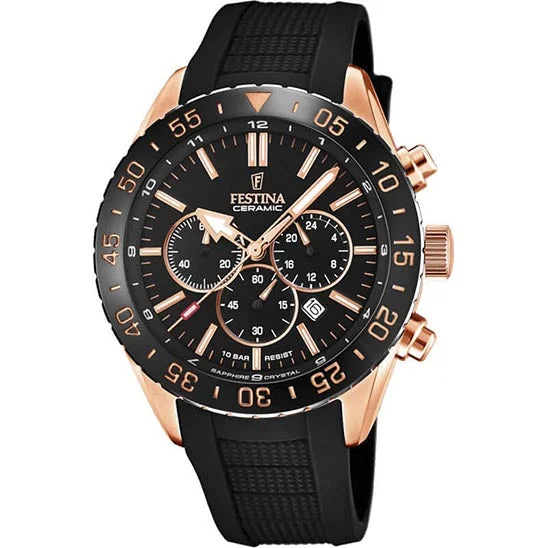 vintage-inspired watches for men with mechanical movements-Festina Ceramic Chronograph Mens Watch I Model F20516/2 Quartz Movement