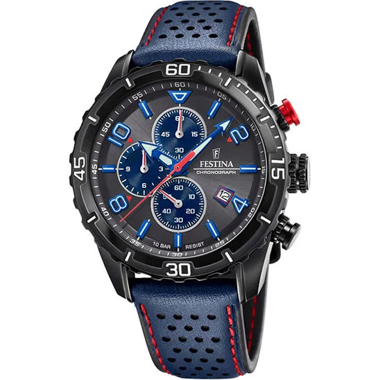 solar-powered watches for hiking and outdoor enthusiasts-Festina Chrono Sport Leather Chronograph Mens Watch I Model F20519/3 Quartz Movement