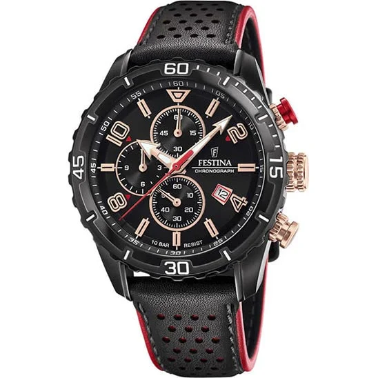 smartwatches with weather apps for adventurers and outdoor lovers-Festina Chrono Sport Leather Chronograph Mens Watch I Model F20519/4 Quartz Movement