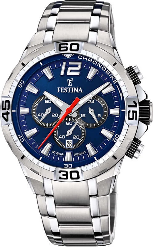 men’s fitness watches with advanced workout tracking and analytics-Festina Chrono Bike Stainless Steel Chronograph Mens Watch I Model F20522/3 Quartz Movement