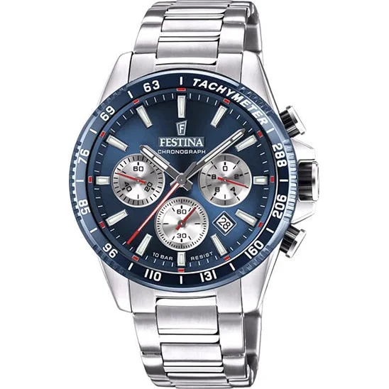 titanium watches for men with lightweight and durable construction-Festina Timeless Chronograph Stainless Steel Chronograph Mens Watch I Model F20560/2 Quartz Movement