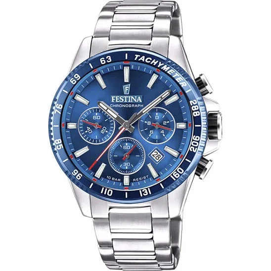 hybrid watches for fitness enthusiasts with activity tracking features-Festina Timeless Chronograph Stainless Steel Chronograph Mens Watch I Model F20560/3 Quartz Movement