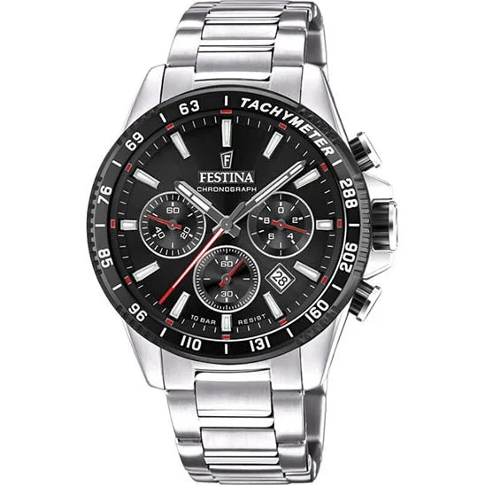 hybrid smartwatches with integrated heart rate monitor and analog face-Festina Timeless Chronograph Stainless Steel Chronograph Mens Watch I Model F20560/6 Quartz Movement