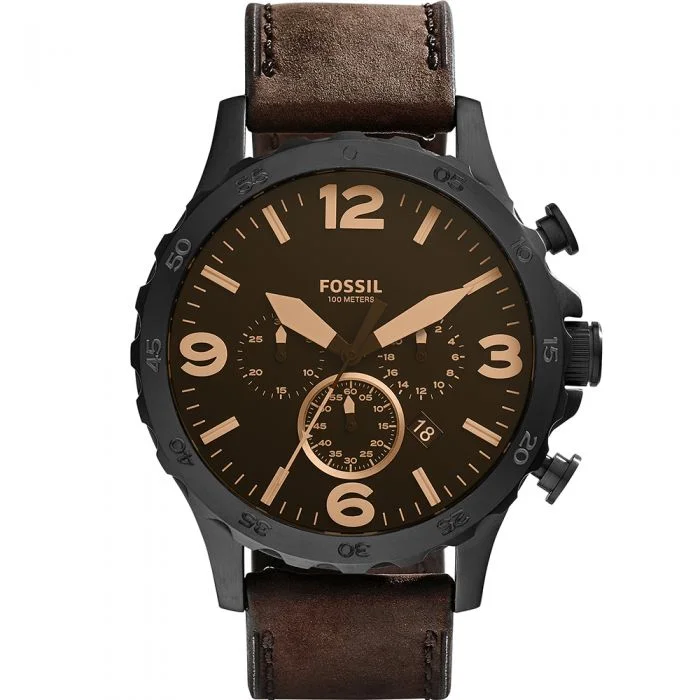 classic leather strap watches for formal occasions-Fossil Nate JR1487 Chronograph