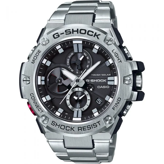 solar-powered watches for active individuals with outdoor adventure features-G-Shock Solar GSTB100D-1A9 G-Steel