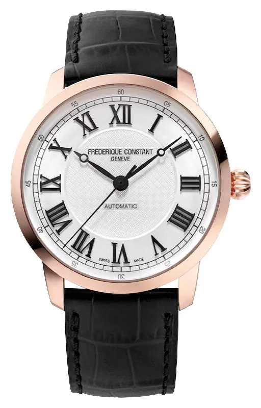 hybrid fitness trackers for outdoor activities with GPS support-Limited Edition Frederique Constant Classics Premiere Automatic Rose Gold Plated Steel Silver Dial Black Leather Strap Mens Watch FC-301SWR3B4