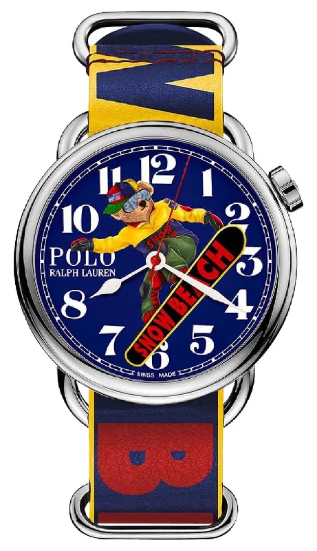 best luxury watches for women with premium leather straps-Limited Edition Polo Ralph Lauren x The Rake Snow Beach Bear Automatic Stainless Steel Blue Dial Leather NATO Strap Mens Watch