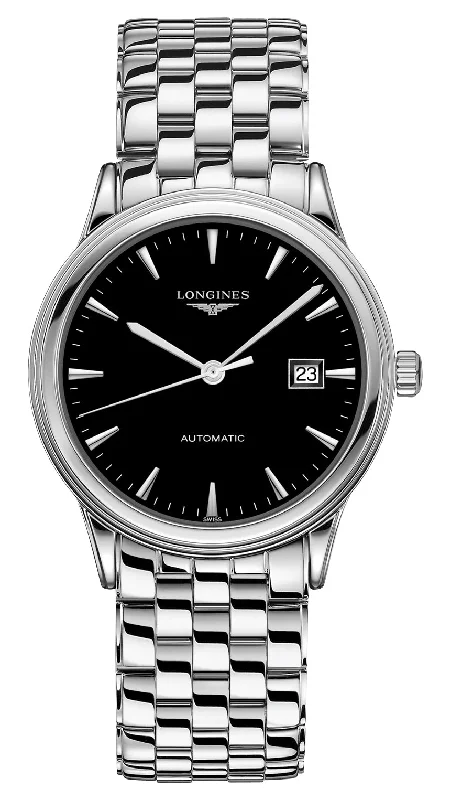 solar-powered watches for active individuals with outdoor adventure features-Longines Flagship Automatic Stainless Steel Black Dial Date Mens Watch L4.984.4.52.6