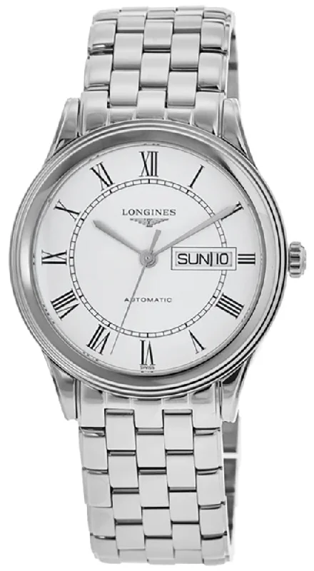 luxury women’s watches with diamond and gemstone detailing-Longines Flagship Automatic Stainless Steel White Dial Day/Date Mens Watch L4.899.4.21.6