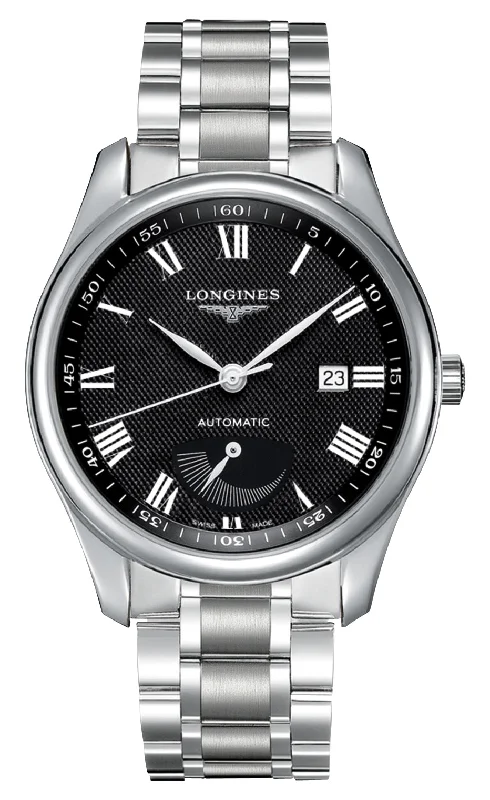 stylish watches for men with modern design and durable build-Longines Master Collection Power Reserve Automatic Stainless Steel Black Dial Date Mens Watch L2.908.4.51.6