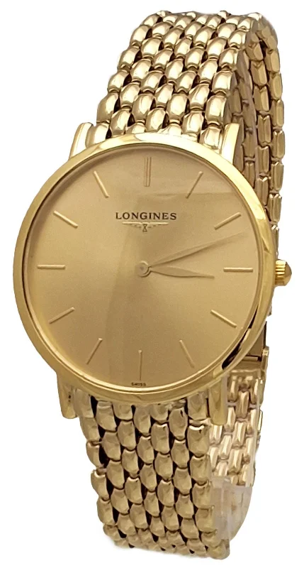 women’s wristwatches with minimalistic design for casual wear-Longines Presence Yellow Gold Quartz Gold Tone Dial Mens Watch L48246322