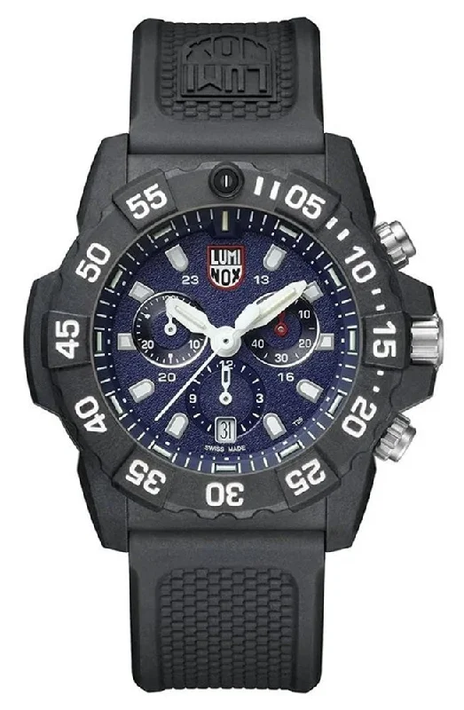 smartwatches for runners with GPS and heart rate monitoring-Luminox Navy SEAL Chronograph CARBONOX Blue Dial Black Rubber Strap Date Divers Quartz Mens Watch XS.3583