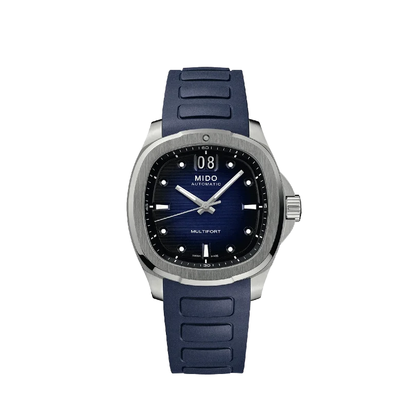 digital watches for men with time zone functions and alarm-MIDO Multifort TV Big Date - Gradient Blue Dial - Rubber Strap