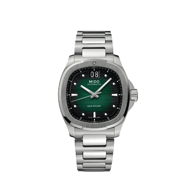 best watches for outdoor adventures with built-in navigation-MIDO Multifort TV Big Date - Gradient Green Dial