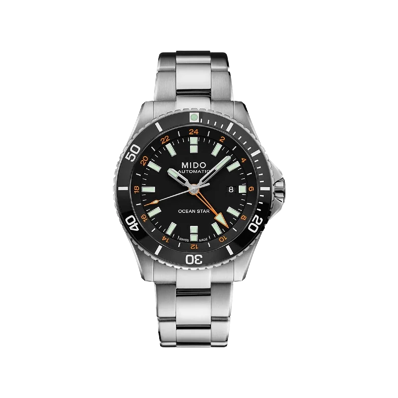 best hybrid watches for fitness tracking and classic aesthetics-Mido Ocean Star GMT - Stainless Steel and Ceramic Bezel - Stainless Steel Bracelet