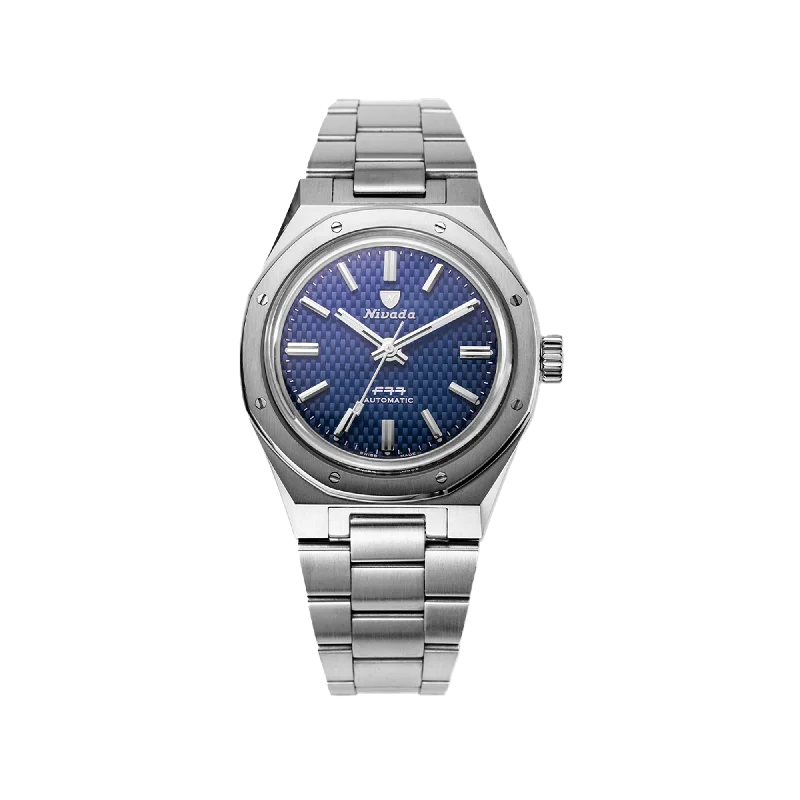 solar-powered watches with eco-friendly materials and designs-Nivada Grenchen F77 Blue No Date