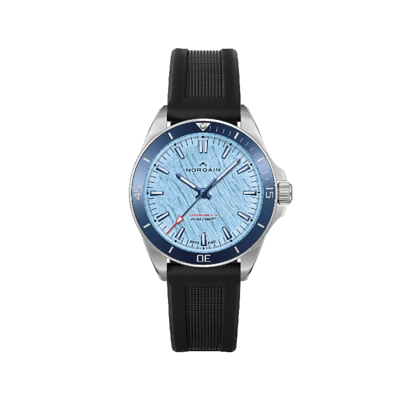 watches with large face and digital display for easy readability-NORQAIN Adventure Neverest Glacier Ice Blue 40mm - Black Rubber Strap with Folding Clasp