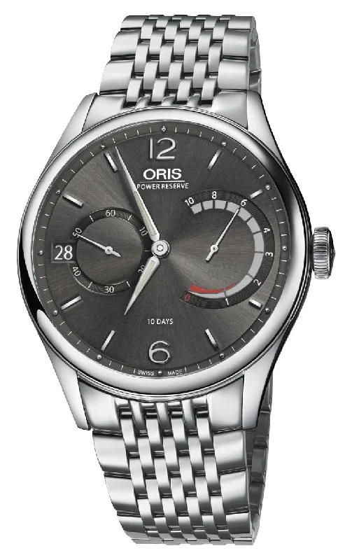 sport watches with step counter and workout tracking for fitness-Oris Artelier Calibre 111 Manual Wind Stainless Steel Gray Dial Date Power Reserve Mens Watch 111 7700 4063-Set 8 23 79