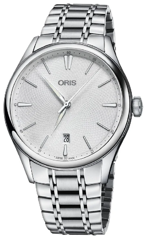 solar-powered outdoor watches with durability and long battery life-Oris Artelier Date Automatic Stainless Steel Silver Dial Mens Watch 733 7721 4051-07 8 21 88