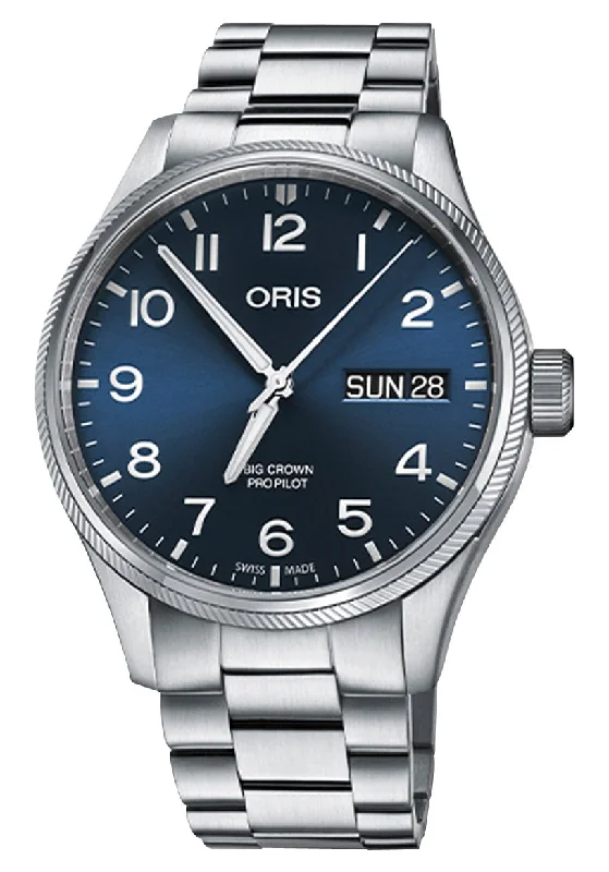 hybrid fitness watches with heart rate monitoring for athletes-Oris Big Crown ProPilot Big Day/Date Automatic Stainless Steel Blue Dial Mens Watch 752 7698 4065-07 8 22 19