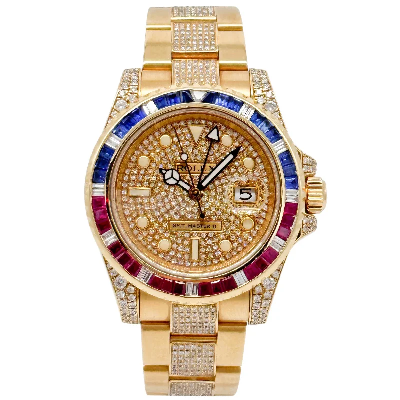 watches for men with digital display and multi-function capabilities-Rolex GMT-Master II Iced Out Gelbgold 116718LN - 2014