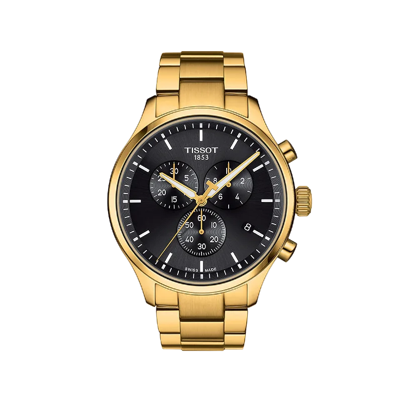 hybrid smartwatches for active users with analog and digital functionality-Tissot Chrono XL Classic - Black with Yellow Gold PVD Bracelet