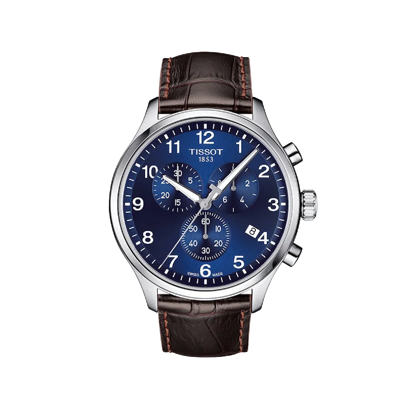 solar-powered watches for active individuals with outdoor adventure features-Tissot Chrono XL Classic - Blue with Leather Strap