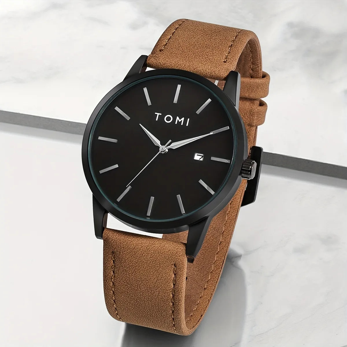 luxury watches with sapphire crystal and polished cases-TOMI T-071 Watch For Men Date Quartz Round Shape