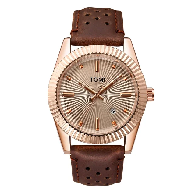 luxury watches for men with diamond-encrusted details-TOMI T-098 Men's Watch Date Quartz Round Shape Dial Leather Straps